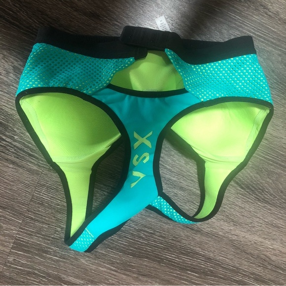 VSX Sport Victoria's Secret Teal Neon Yellow Dot Mesh Racerback Sports Bra 32C - Picture 4 of 9